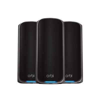 Orbi 970 Series Quad-Band WiFi 7 Mesh System, 3-Pack, Armor, Black (RBE973SB)
